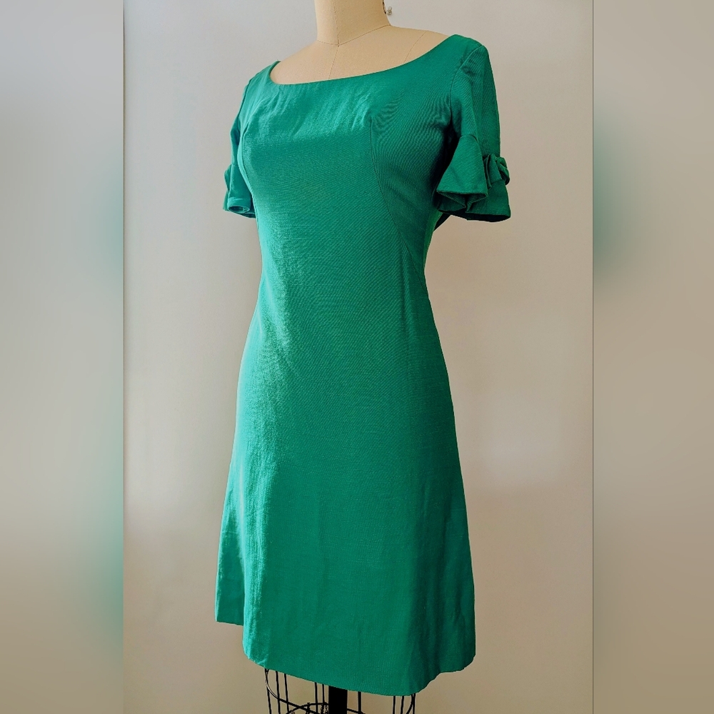 60s Vintage Green Wiggle Dress with Ruffle Sleeves - Size S
